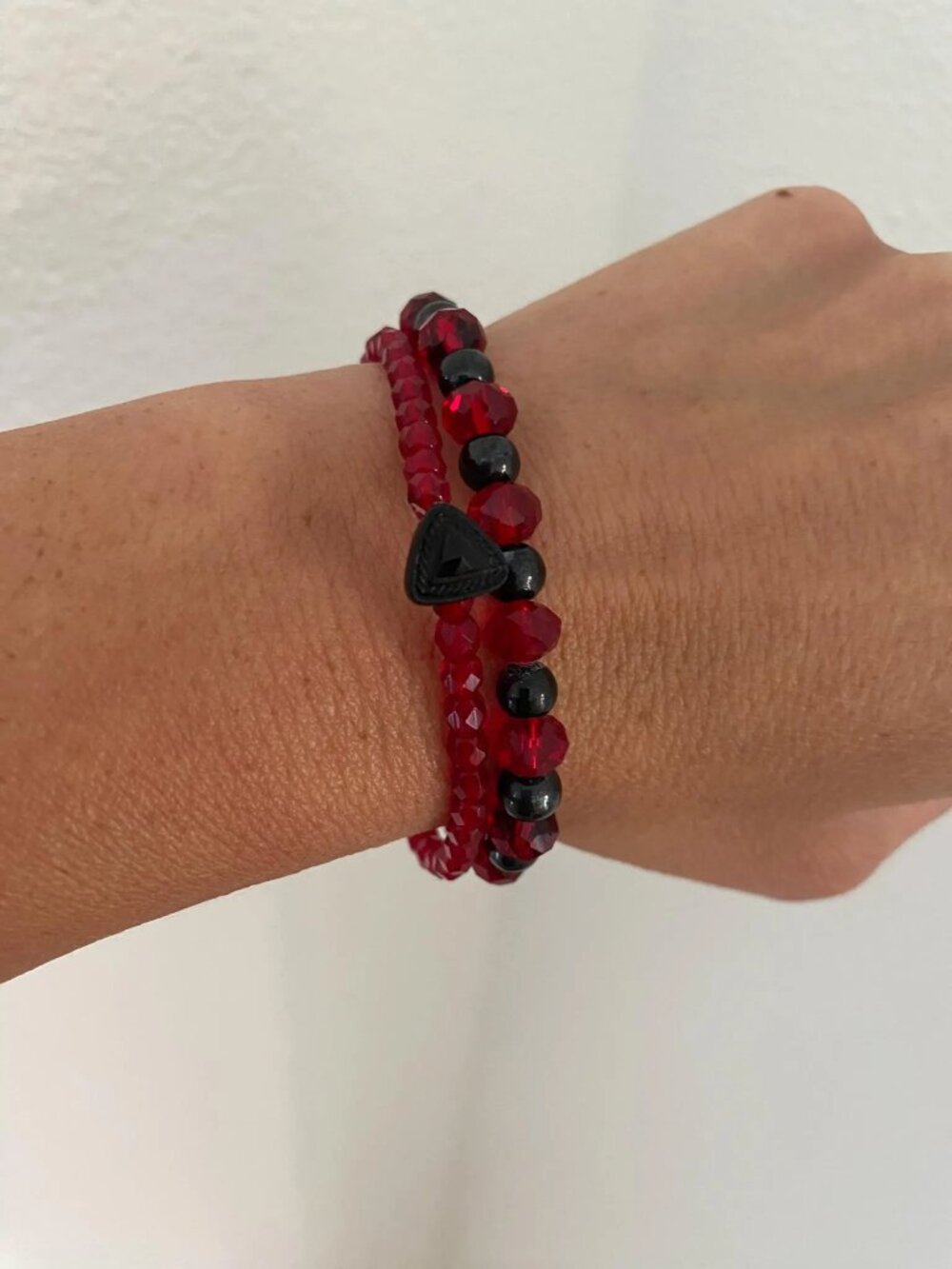 Pair of Czech Red Glass Bead Bracelets